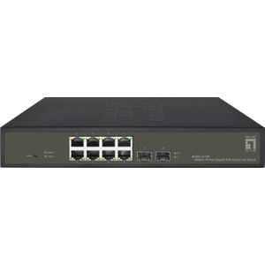 LevelOne GES-2110P Hilbert 10-Port Gigabit PoE Smart Lite Switch, 8 PoE Outputs, 2 x Gigabit SFP