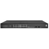 LevelOne GES-2118P Hilbert 18-Port Gigabit PoE Smart Lite Switch, 16 PoE-uitgangen, 2 x Gigabit SFP, 802.3at/af PoE, 230 W PoE-vermogensbudget