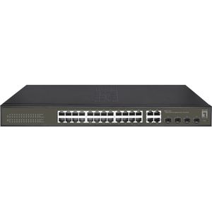 LevelOne GES-2128 – Netwerkswitch – 28-poorts – 24x Gigabit RJ45 – 4x SFP/RJ45 combo – L2 Managed – 56 Gbps switchingcapaciteit – 8K MAC-adressen –
