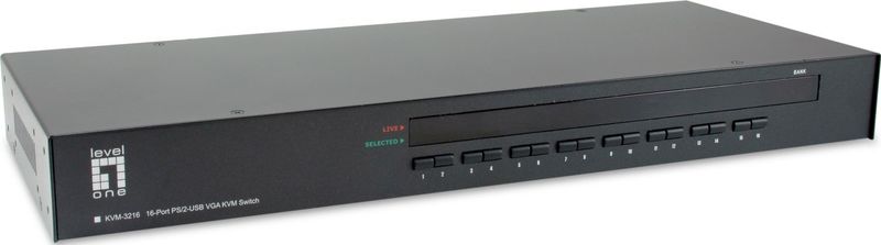 LevelOne - KVM-3216 - KVM-Switch - Zwart - 16-poorts - PS/2-USB - VGA