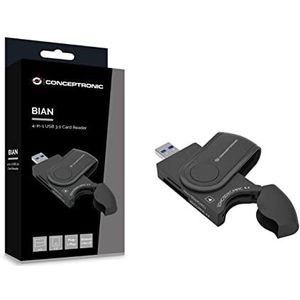 CONCEPTRONIC BIAN04B 4-in-1 USB 3.0-kaartlezer, SD/SDHC/SDXC x 2, Micro SD/T-Flash x 2
