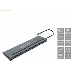Conceptronic DONN17G laptop dock & poortreplicator Bedraad USB 3.2 Gen 1 (3.1 Gen 1) Type-C Grijs