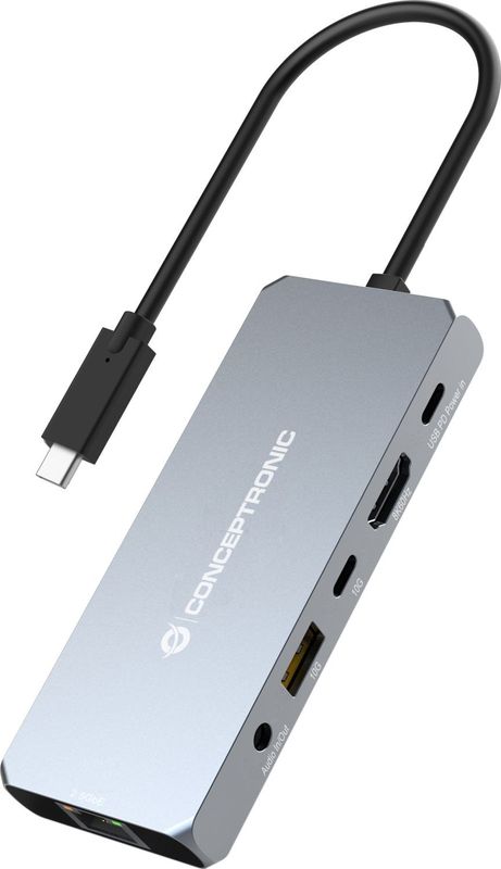 Conceptronic DONN22G laptop dock & poortreplicator Bedraad USB 3.2 Gen 2 (3.1 Gen 2) Type-C Grijs