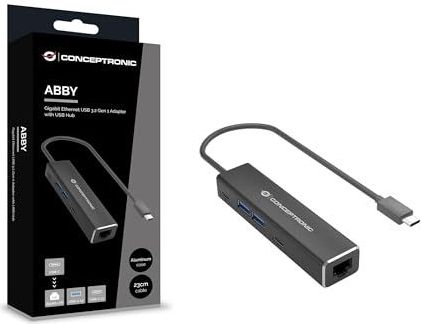 CONCEPTRONIC Adapter USB-C ->RJ45 Gigabit,2xUSB-C 2xUSB-A zwart