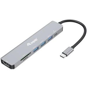 Equip 133494 USB-C 7 en 1 Adaptateur Multifonction HDMI 4K/60Hz, USB 3.2 Gen1x3, TF/Micro SD, 100W USB PD