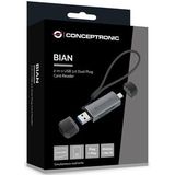 Conceptronic BIAN05G geheugenkaartlezer USB 3.2 Gen 1 (3.1 Gen 1) Type-A/Type-C Grijs