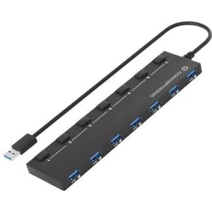CONCEPTRONIC HUBBIES19BP 7-Port USB 3.0 HUB met voeding, 90 cm kabel, individuele netschakelaar, USB 3.2 Gen 1