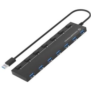 Conceptronic USB-hub 7-poorts 3.0 ->4x3.0 3x2.0 w.voeding sw (USB A), Docking station + USB-hub, Zwart