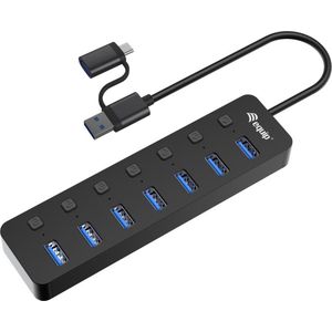 equip 128965 (USB-A, USB-C, 7 Havens), Docking station + USB-hub, Zwart