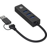 Conceptronic - Adapter USB3.0 - RJ45 - 3xUSB3.0 - TypeC - 0.15m - Zwart