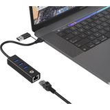 Conceptronic - Adapter USB3.0 - RJ45 - 3xUSB3.0 - TypeC - 0.15m - Zwart