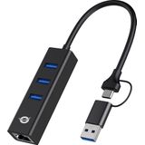 Conceptronic - Adapter USB3.0 - RJ45 - 3xUSB3.0 - TypeC - 0.15m - Zwart