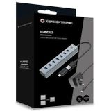 Conceptronic - USB-Hub 7-Poorts - Grijs - 5Gbps - Incl. PW.adapter