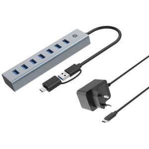 Conceptronic - USB-Hub 7-Poorts - Grijs - 5Gbps - Incl. PW.adapter