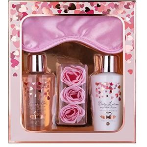 Accentra - Heart Cascade cadeauset voor dames - Schoonheidsset met slaapmasker, douchegel, bodylotion en roze badconfetti - Wellnessdoos voor vrouwen en meisjes