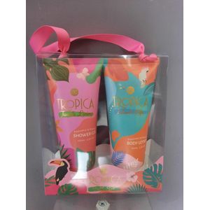 badset tropica 2x 100 ml douchegel-bodylotion -geschenkset voor vrouwen - geschenk verjaardag - kerst - moederdag - zomaar