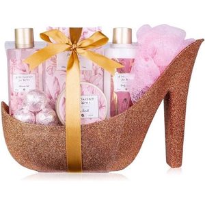 Romantisch Verjaardag cadeau vrouw - Cadeautje voor Haar - Geschenkset in glitter pump Rose - Beautiful shine - Golden Jasmijn - Kado vrouwen, moeder, vriendin, zus, oma, mama - Grappige cadeautjes - Liefdes Cadeau Verwenpakket