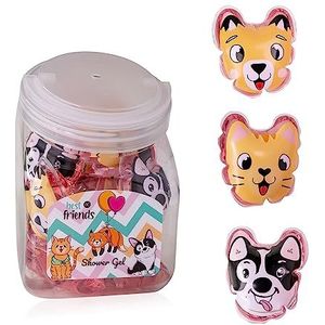 Accentra Mini-Duschgel ""Best Friends"" Fuchs, Katze und Hund, 24 Stück Duschgel a 50ml im Bonbonglas, ideal als Tombola Preis, Gastgeschenke zum Kindergeburtstag oder Hochzeit, Großpackung