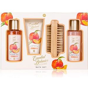 accentra badset, verzorgingsset ESSENTIAL BOTANICS - FRUITS in a gift box - douchegel - bubbelbad - bodylotion - nagelborstel - in perzikgeur