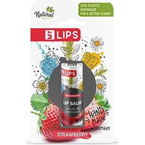Accenta Handgemaakte lippenbalsem MY LIPS in papieren tube incl. geschenkdoos, Naturel van accentra, Natuurlijke ingrediënten met amandelolie, zonder plastic, Aardbeiengeur