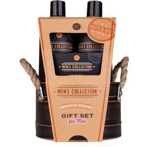 Accentra Cadeauset MEN'S COLLECTION in blikken emmer, incl. 300ml Body Wash, 300ml shampoo, 100g zeep, 15g netspons, geur: berk & ceder - bruin