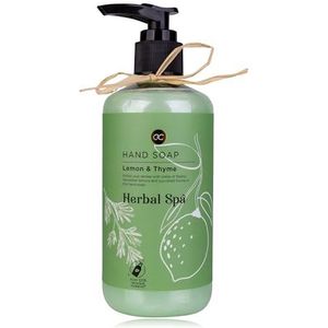 Accentra Herbal Spa zeepdispenser met handzeep, vloeibare zeep in decoratieve pompdispenser, fles van gerecycled materiaal, 290 ml, geur: citroen en tijm
