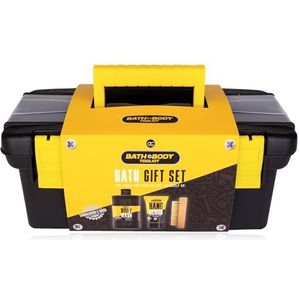 Accentra cadeauset BATH + BODY TOOLKIT voor mannen, 400 ml douchegel, 50 ml handpeeling en houten nagelborstel verpakt in een coole gereedschapskoffer