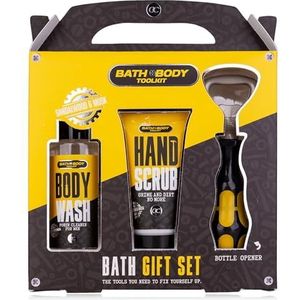Accentra BATH + BODY TOOLKIT Coffret cadeau pour homme avec décapsuleur – Kit d'entretien pour homme avec gel douche et bain 100 ml, gommage pour les mains 50 ml au design cool