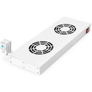 DIGITUS Ventilatieunit voor 19 inch (1U) rack of dakmontage in VarioFLEX server- en netwerkkast, 2 x ventilator, thermostaat, zwart (RAL 9005)