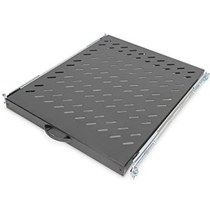 DIGITUS Ausziehbarer Fachboden - 19-Zoll - 1HE - Befestigung Vorne & Hinten - Traglast 25 kg - Für Netzwerkschänke & Serverschränke - Ab 800 mm Schranktiefe - Schwarz