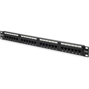 DIGITUS - Patchpaneel - 19 Inch - Cat-5e - 24 RJ45-poorten - Zwart - 1U Rackmontage