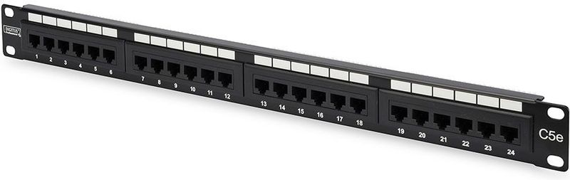 DIGITUS - Patchpaneel - 19 Inch - Cat-5e - 24 RJ45-poorten - Zwart - 1U Rackmontage
