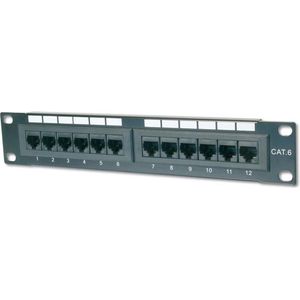 DIGITUS - Cat-5e Patchpaneel - 12 Poorten - RJ45 - 10-Inch Rack Mount - Zwart