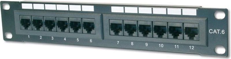 DIGITUS - Cat-5e Patchpaneel - 12 Poorten - RJ45 - 10-Inch Rack Mount - Zwart