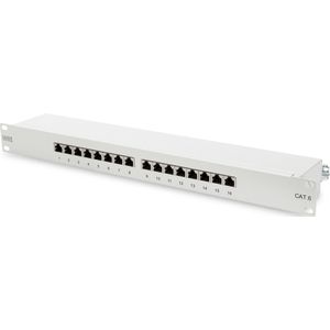 DIGITUS Patch Panel - 19-inch - Cat-6-16-poorts RJ45 - Afgeschermd - LSA patchpaneel - Rack-mount 1U - Grijs