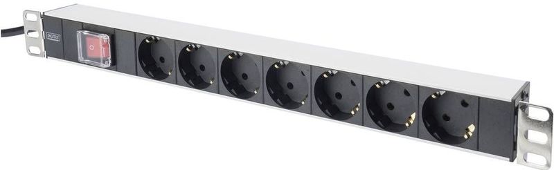 Digitus DN-19 PDU-7S 19 inch Stekkerdoos voor patchkast Geaarde contactdoos Met schakelaar
