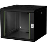 DIGITUS Netzwerk-Schrank 19 zoll 9 HE - Wandmontage - 600 mm Tiefe - Traglast 100 kg - Unique Serie - Glastür - Schwarz