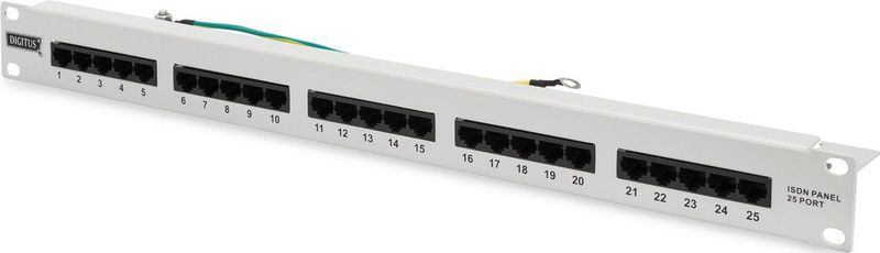 Digitus - 25-KR/G - ISDN-patchpanel - Grijs-wit - 25 Poorten, Behuizing van 1,2 mm Staal