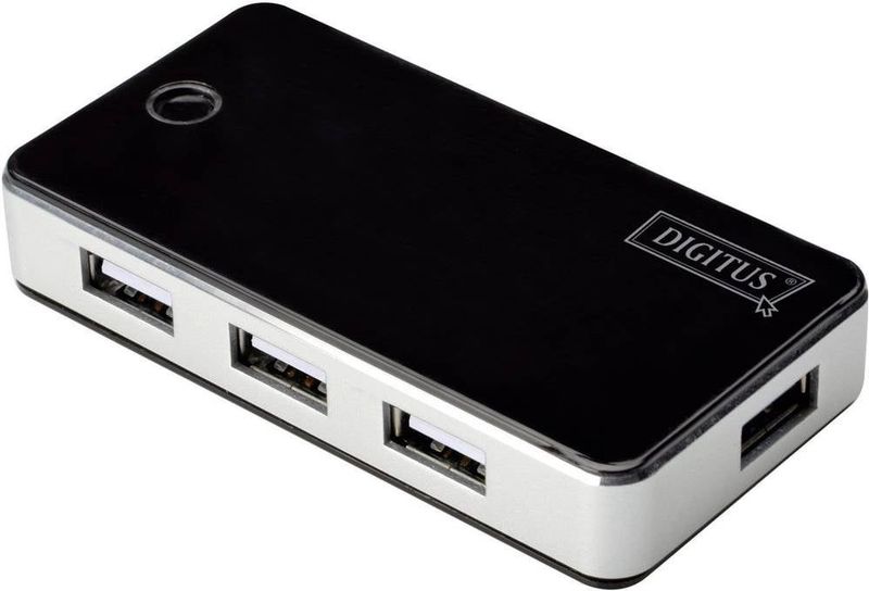 Digitus DA-70222 USB 2.0-hub 7 poorten Zwart, Zilver