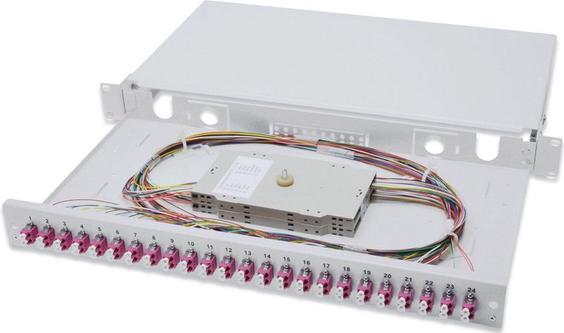 DIGITUS LWL Spleißbox 24 Kupplungen - LC - OM4 - 1HE 19-Zoll - Multi-Mode Duplex - Mit Spleiß-Kassette - Rack-Einbau