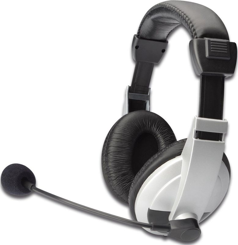 Digitus - Multimedia - Headset - Zwart/Wit - ANC, Bedraad, Flexibel Instelbare Microfoon