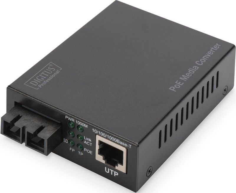 Digitus - PoE Media Converter - Multimode - 10/100/1000Base-T naar 1000Base-SX - Incl. Voeding 30W - SC Connector