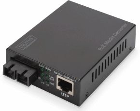 DIGITUS Medienkonverter - SM - Gbit Ethernet - RJ45 / SC - 1310nm Wellenlänge - Bis 20km - Mit PoE-Injektor - Schwarz