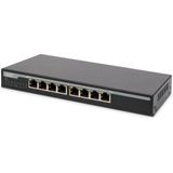 Digitus - 8-Port PoE Switch - Zwart - Metalen Behuizing - 135W PoE-vermogen