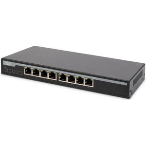 Digitus - 8-Port PoE Switch - Zwart - Metalen Behuizing - 135W PoE-vermogen