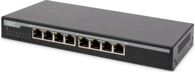 Digitus - 8-Port PoE Switch - Zwart - Metalen Behuizing - 135W PoE-vermogen