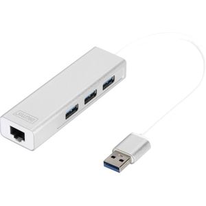 DIGITUS - USB-Hub - 3 Poorten - RJ45 Ethernet - Aluminium