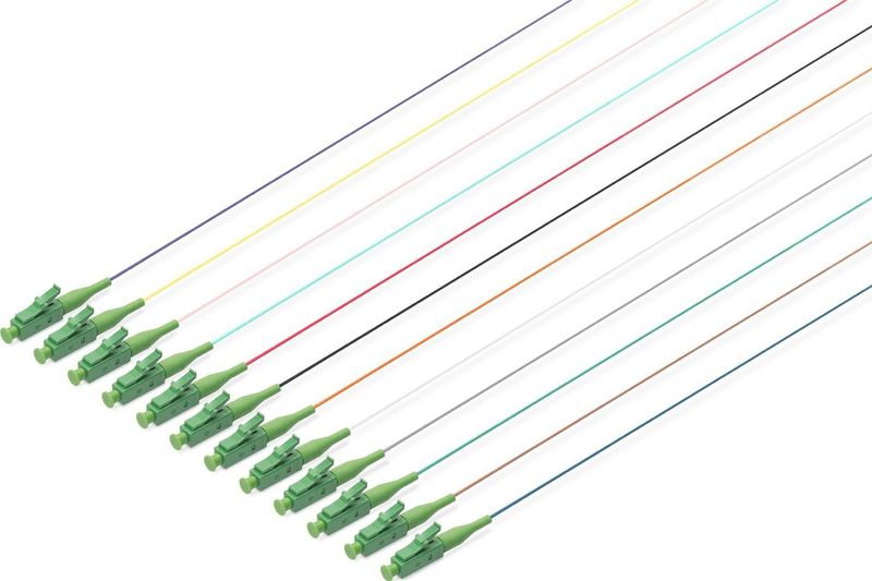 DIGITUS FO Pigtails - 12 stuks - LC(APC) - Simplex - OS2 - Kleurcode DIN IEC 304 - Glasvezel - Netwerktechniek - Lengte 2m