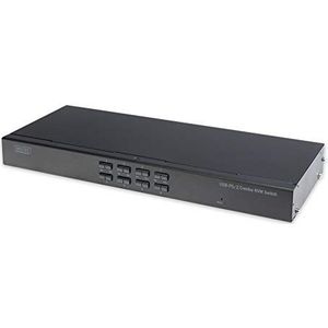 DIGITUS 8-Port Combo KVM Switch, USB & PS/2, 19"" rackmontage, optionele IP-module, toetsenbord- & muis-emulatie, zwart