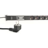 Digitus DN-95412 19 inch Stekkerdoos voor patchkast 1 HE Geaarde contactdoos Overspanningsbescherming Zwart